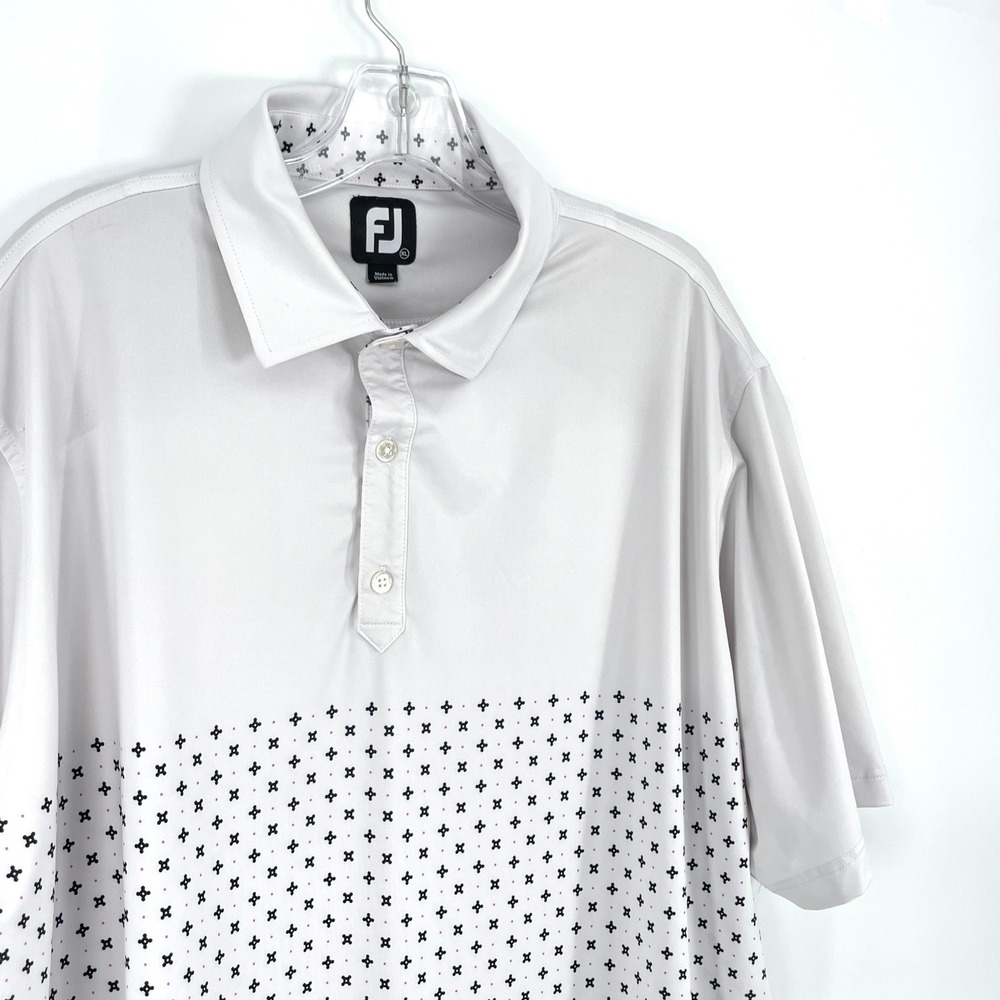 FootJoy‎ Mens XL White Geometric Print Short Sleeve Golf Polo Shirt 88112S-L SA2
